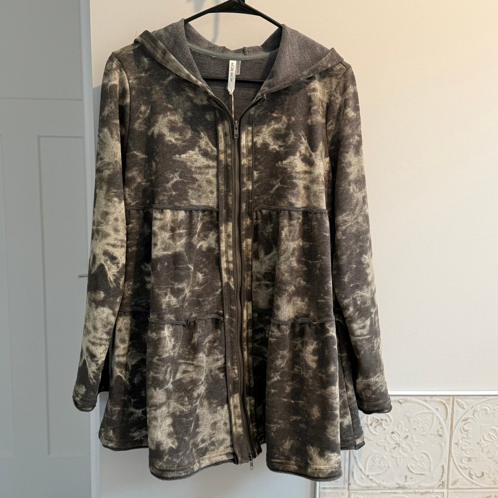 MUR MUR Tie Dye Tiered Hooded Zip Up Jacket Hoodie Women's Size M Anthropologie